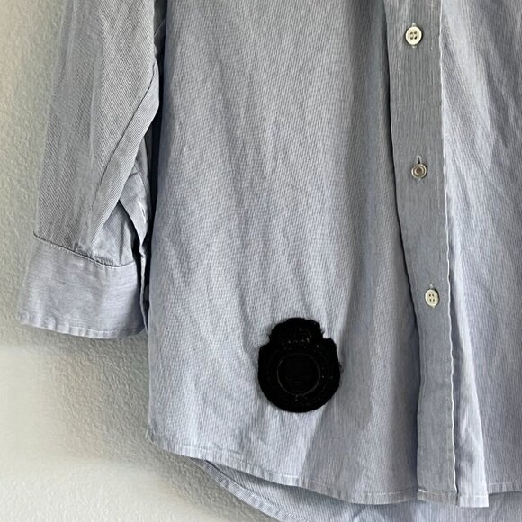 Haute Hippie 3/4 Sleeve Button Front Blouse Blue Pinstripe Cotton Blend Small - Picture 2 of 9